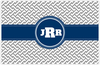 Thumbnail for Personalized Mod Placemat - Light Grey and White - Navy Circle Frame with Ribbon -  View