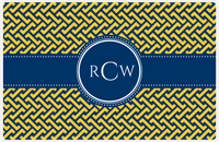 Thumbnail for Personalized Mod Placemat - Navy and Mustard - Navy Circle Frame with Ribbon -  View