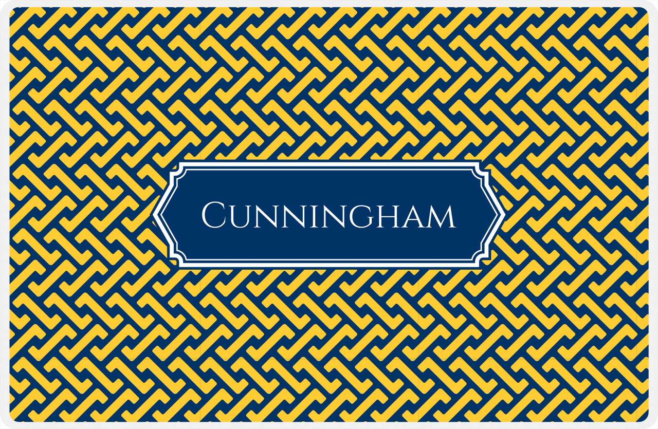 Personalized Mod Placemat - Navy and Mustard - Navy Decorative Rectangle Frame -  View