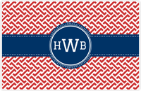 Thumbnail for Personalized Mod Placemat - Cherry Red and White - Navy Circle Frame with Ribbon -  View