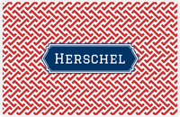 Thumbnail for Personalized Mod Placemat - Cherry Red and White - Navy Decorative Rectangle Frame -  View