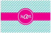 Thumbnail for Personalized Mod Placemat - Viking Blue and White - Hot Pink Circle Frame with Ribbon -  View