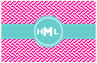 Thumbnail for Personalized Mod Placemat - Hot Pink and White - Viking Blue Circle Frame with Ribbon -  View