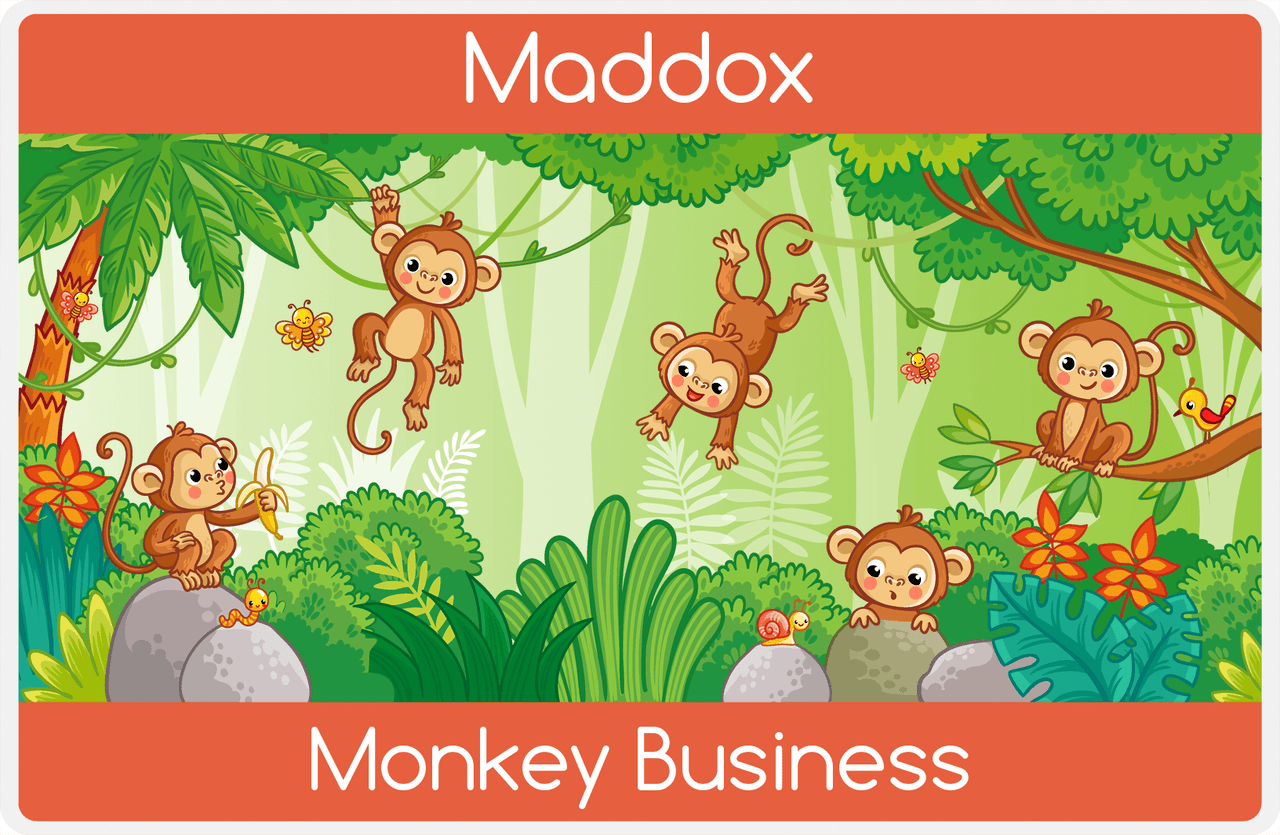 Personalized Monkeys Placemat I - Monkey Business - Green Background -  View