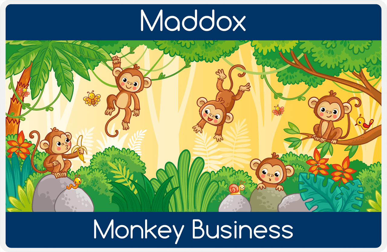 Personalized Monkeys Placemat I - Monkey Business - Yellow Background -  View