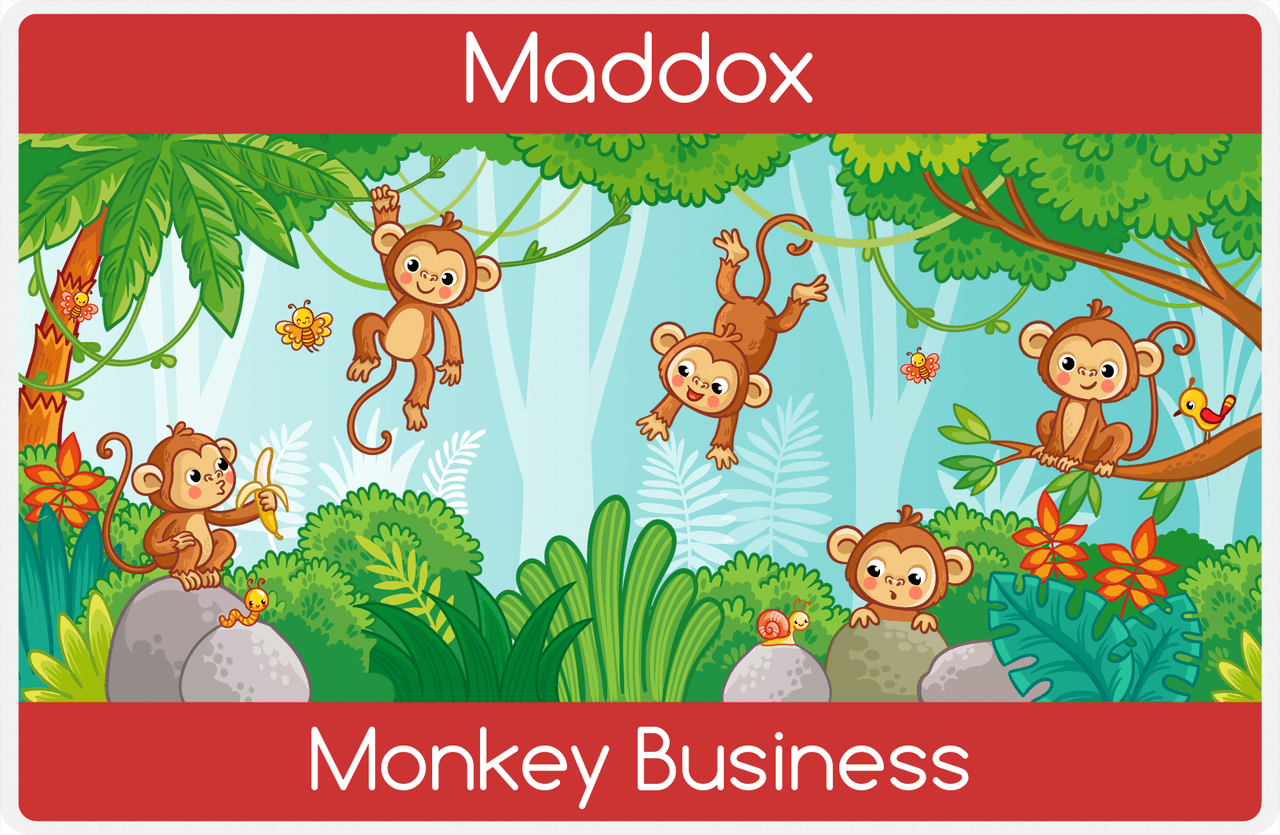 Personalized Monkeys Placemat I - Monkey Business - Teal Background -  View