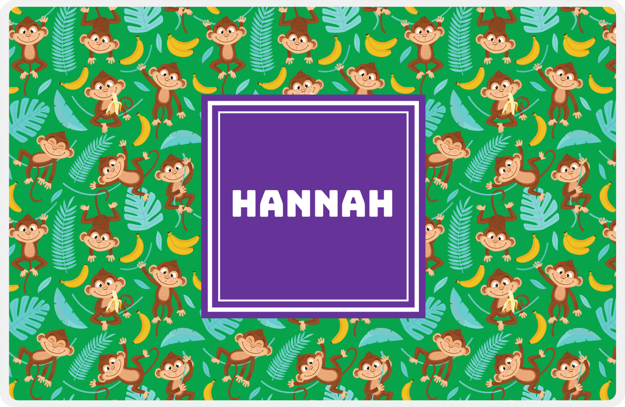 Personalized Monkeys Placemat II - Banana Pattern - Square Nameplate -  View