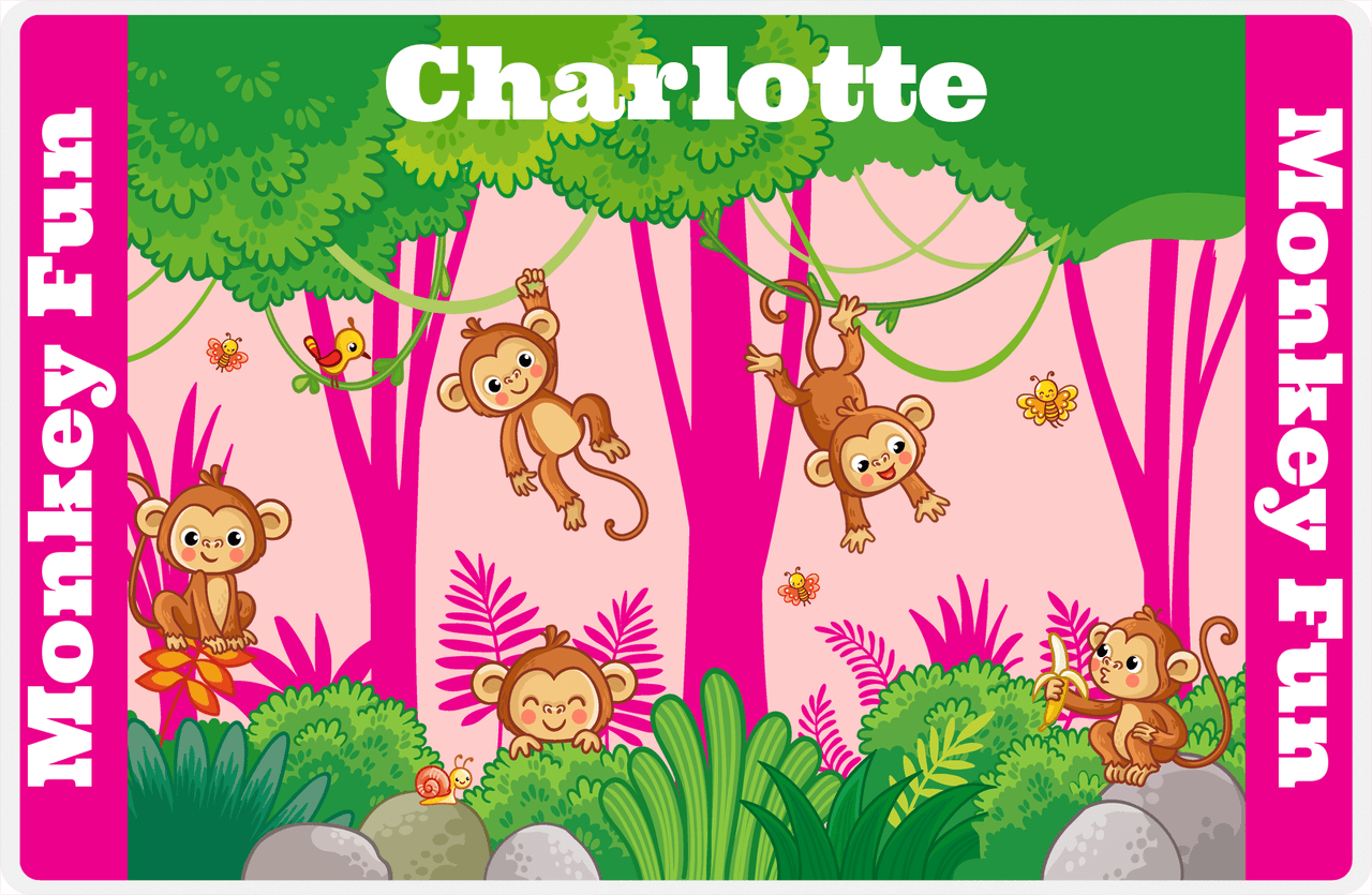 Personalized Monkeys Placemat IV - Monkey Fun - Pink Background -  View