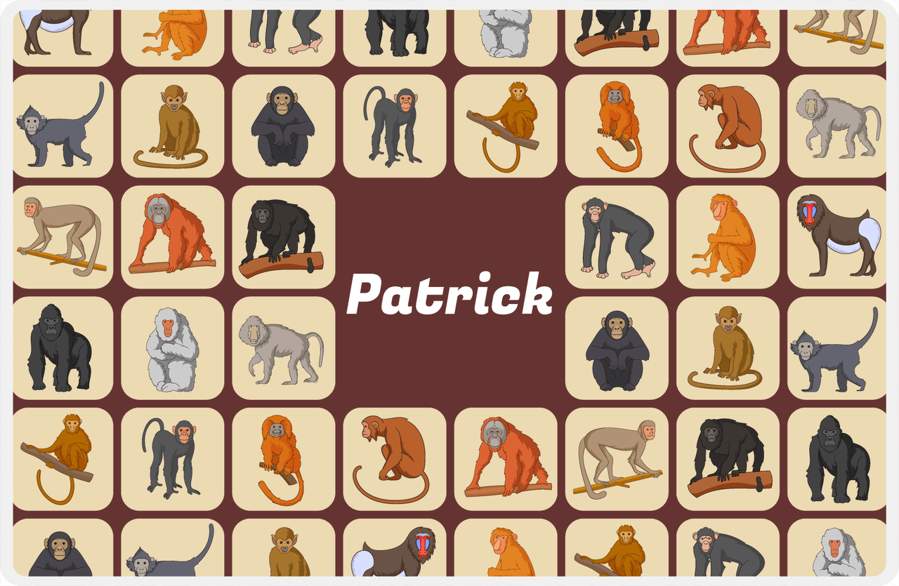 Personalized Monkeys Placemat V - Primates Collective - Brown Background -  View
