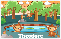 Thumbnail for Personalized Monkeys Placemat VIII - Monkey Pond - Orange Background -  View