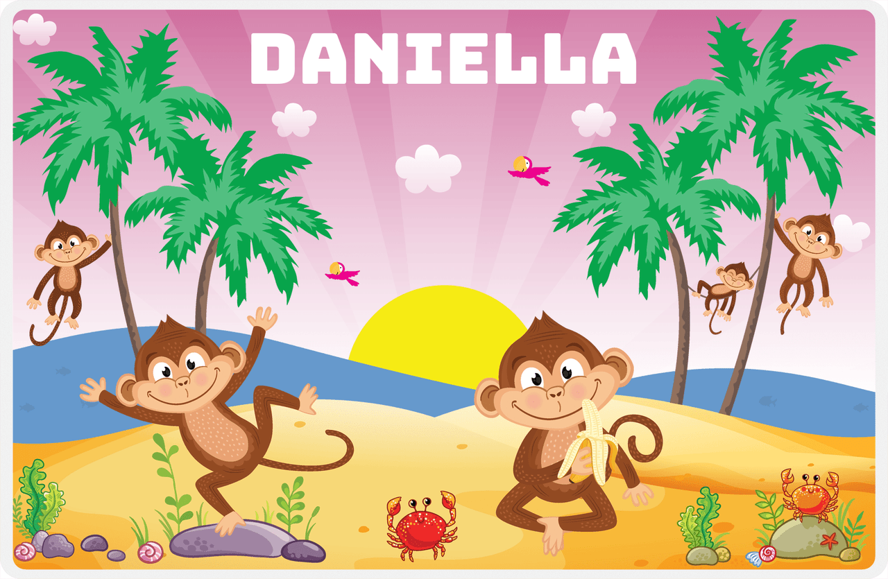 Personalized Monkeys Placemat IX - Banana Beach - Pink Background -  View