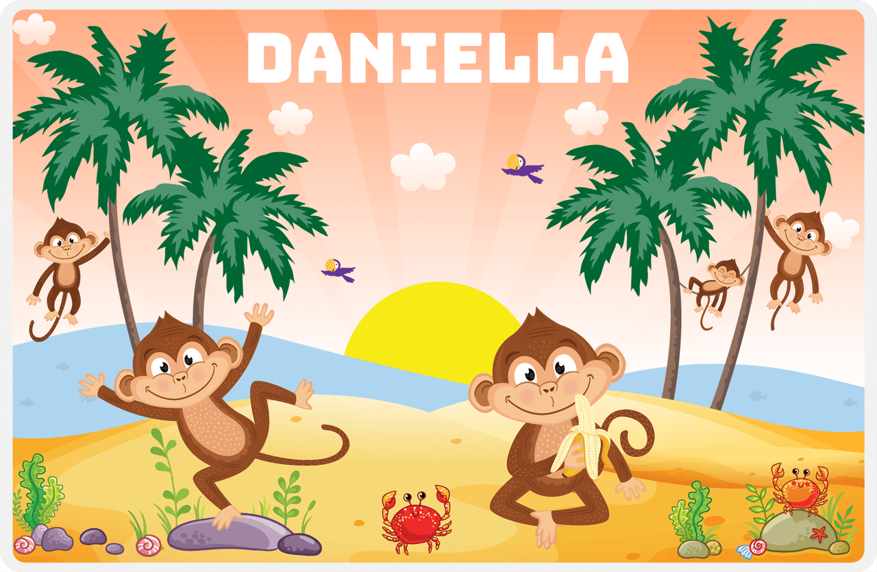 Personalized Monkeys Placemat IX - Banana Beach - Orange Background -  View