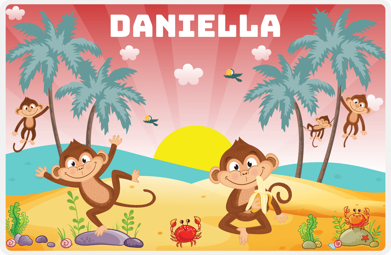 Personalized Monkeys Placemat IX - Banana Beach - Red Background -  View