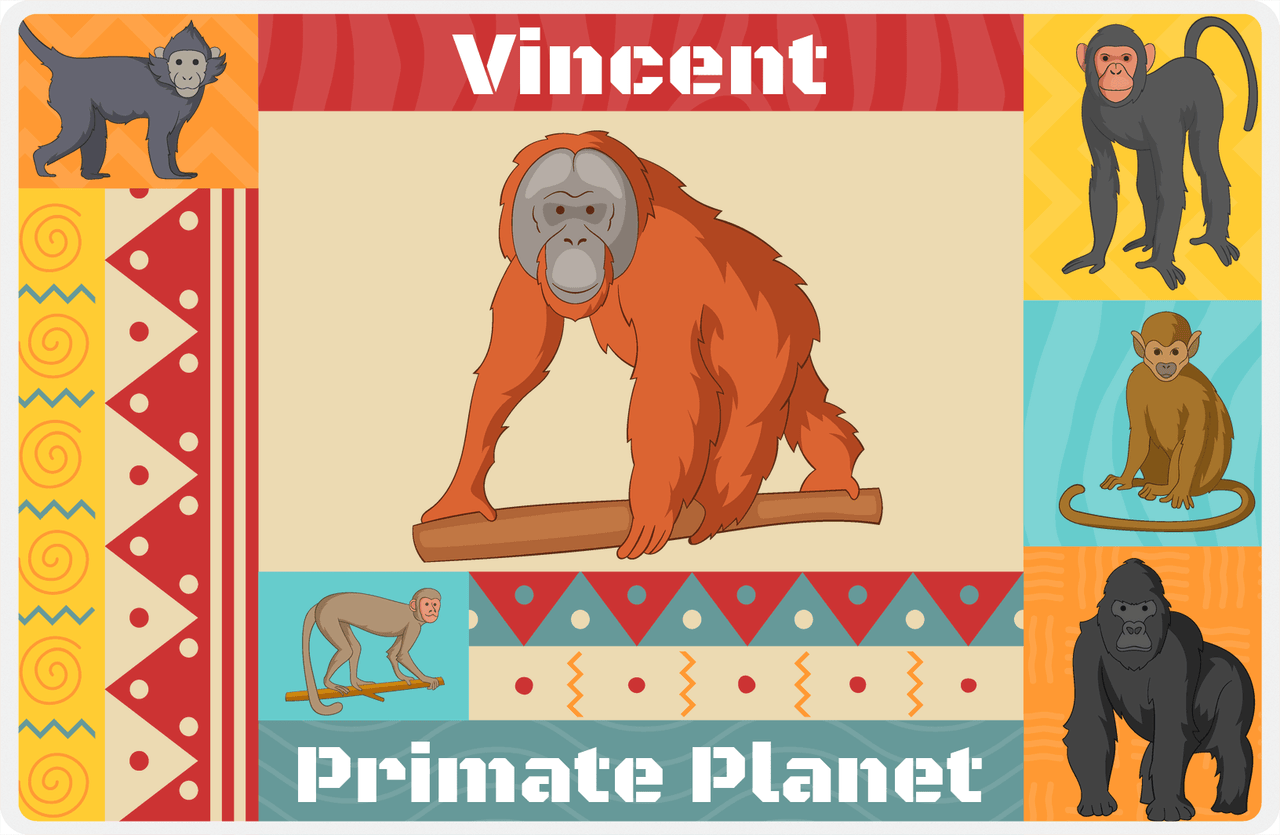 Personalized Monkeys Placemat X - Primate Planet - Tan Background -  View