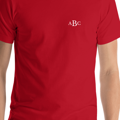 Personalized Monogram Initials T-Shirt - Red - Shirt Close-Up View