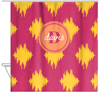 Thumbnail for Personalized Montauk Shower Curtain - Cabaret and Mustard - Circle Nameplate - Hanging View