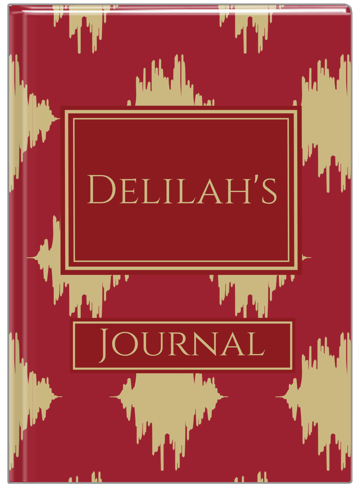 Personalized Montauk Journal - Red and Gold - Rectangle Nameplate - Front View