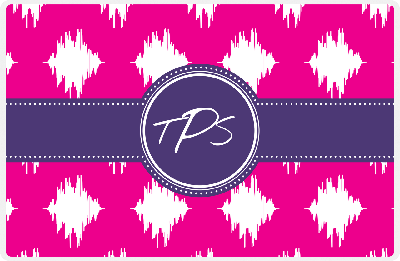 Personalized Montauk Placemat - Hot Pink and White - Indigo Circle Frame with Ribbon -  View