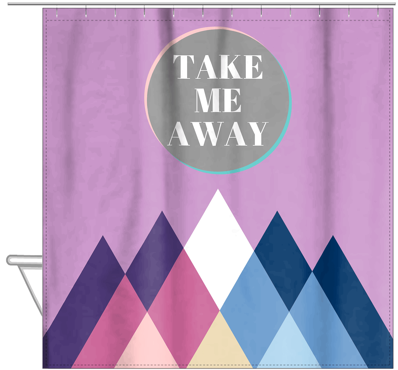Personalized Mountain Range Shower Curtain - Purple Background - Take Me Away - Hanging View
