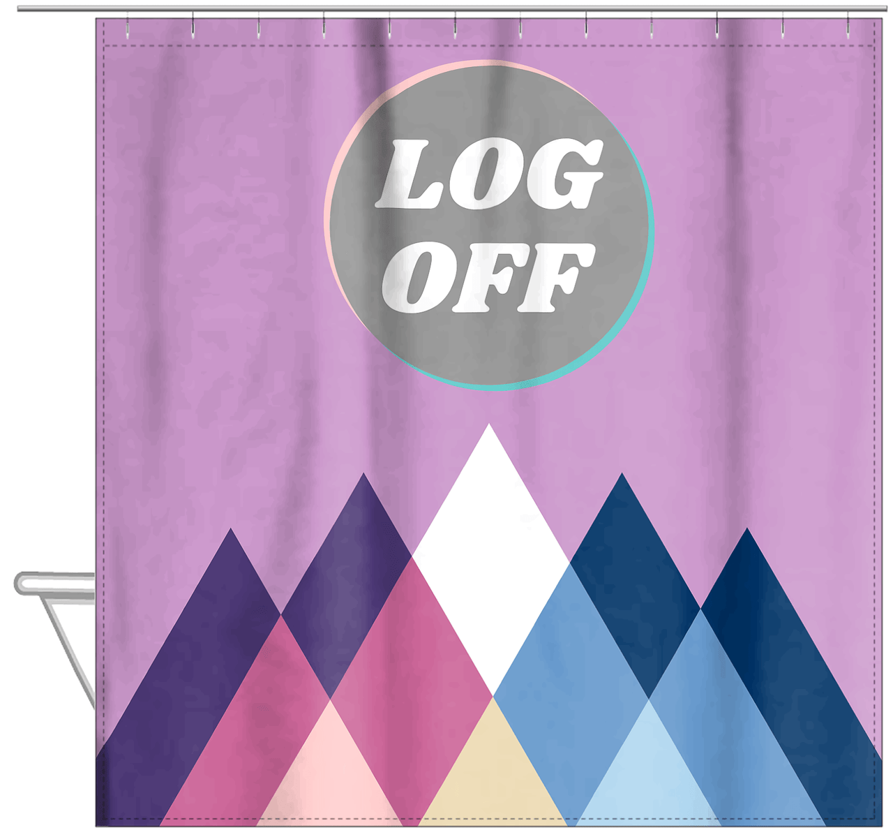 Personalized Mountain Range Shower Curtain - Purple Background - Log Off - Hanging View