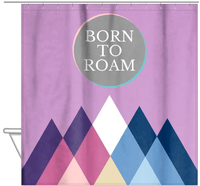 Thumbnail for Personalized Mountain Range Shower Curtain - Purple Background - Born To Roam - Hanging View