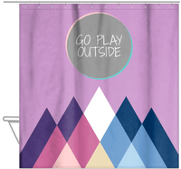 Thumbnail for Personalized Mountain Range Shower Curtain - Purple Background - Go Play Outside - Hanging View