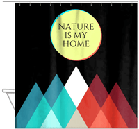 Thumbnail for Personalized Mountain Range Shower Curtain - Black Background - Nature Is My Home - Hanging View