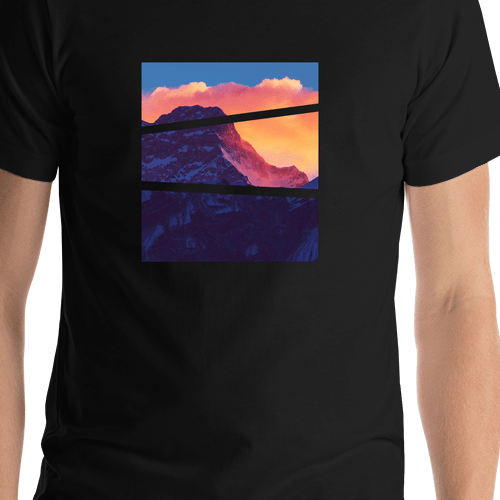 Mountain Sunset T-Shirt - Black - Shirt Close-Up View
