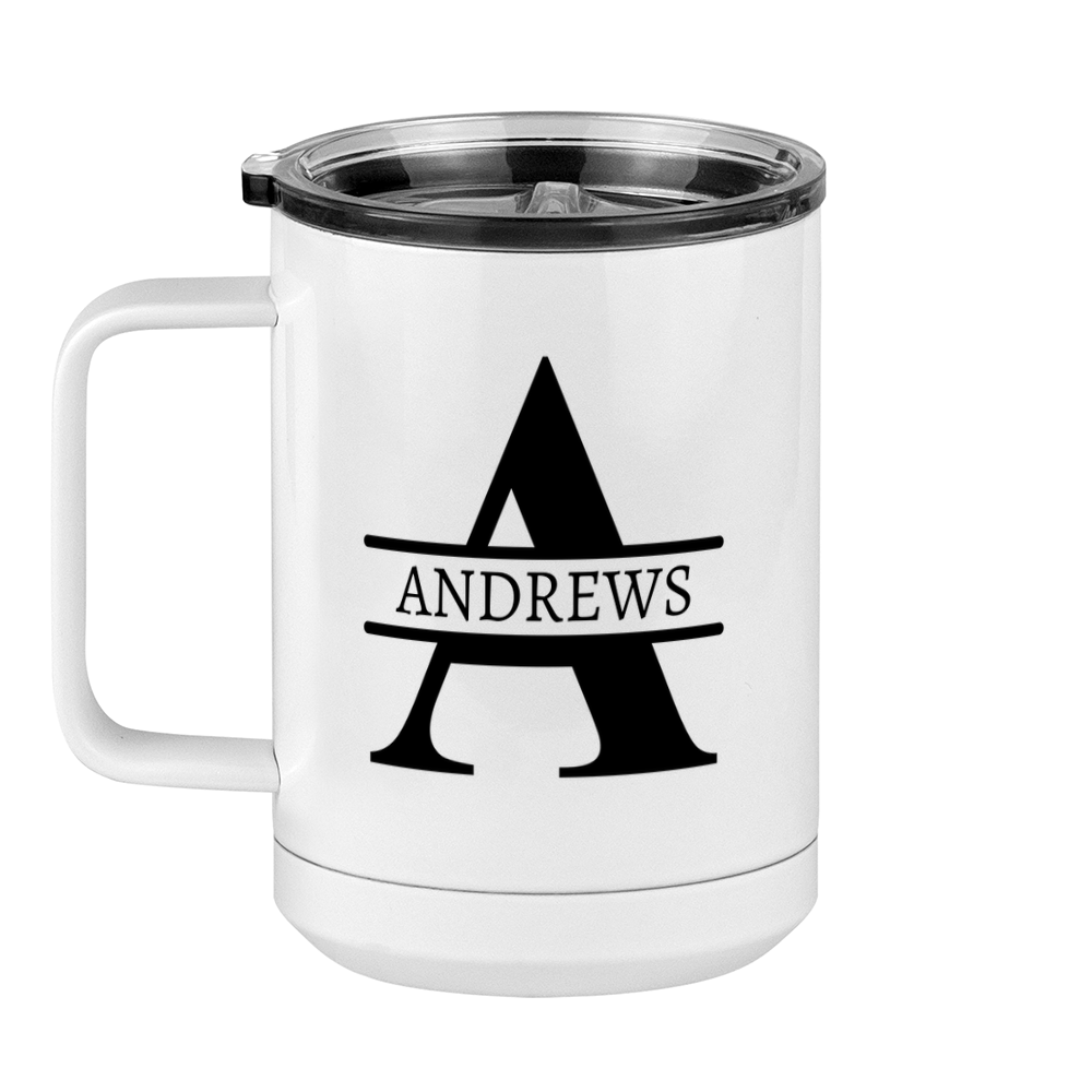 Personalized Name & Initial Coffee Mug Tumbler with Handle (15 oz) - Left View