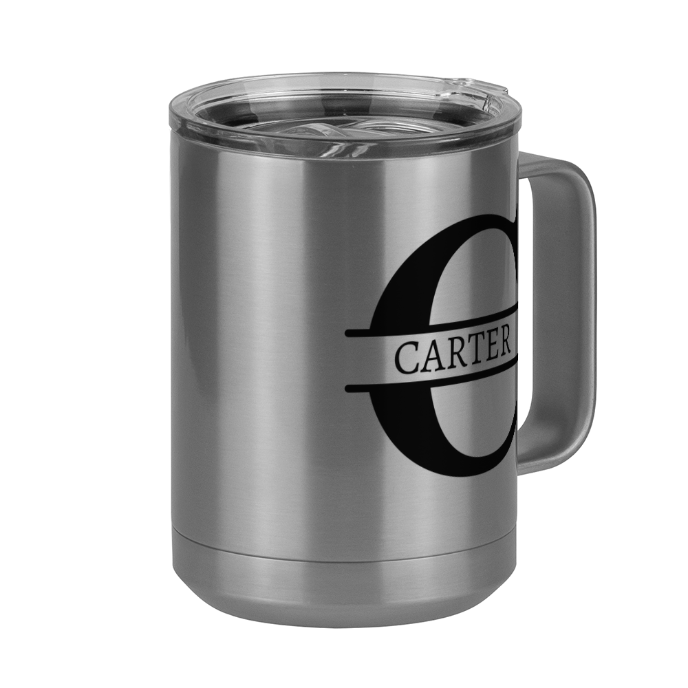 Personalized Name & Initial Coffee Mug Tumbler with Handle (15 oz) - Front Right View