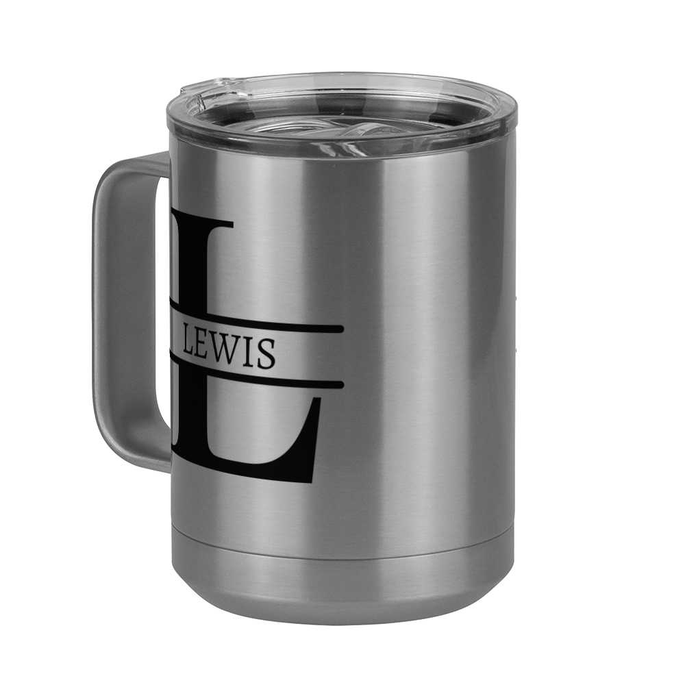 Personalized Name & Initial Coffee Mug Tumbler with Handle (15 oz) - Front Left View
