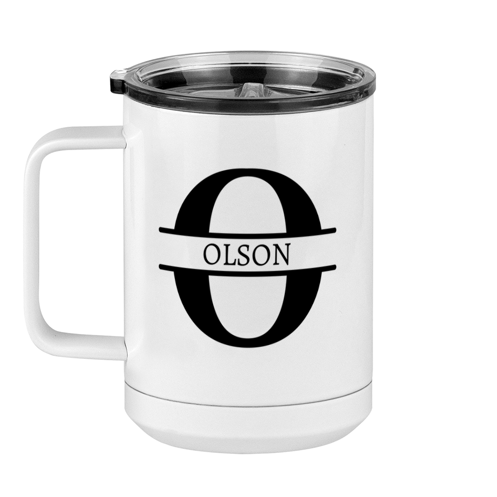 Personalized Name & Initial Coffee Mug Tumbler with Handle (15 oz) - Left View