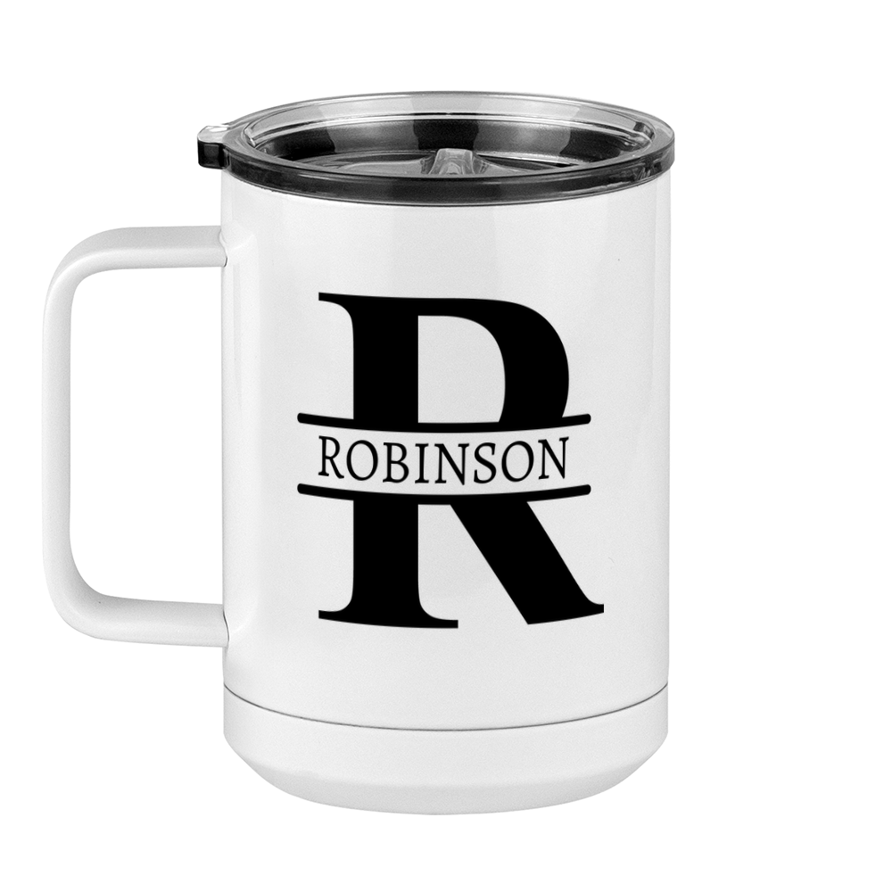 Personalized Name & Initial Coffee Mug Tumbler with Handle (15 oz) - Left View