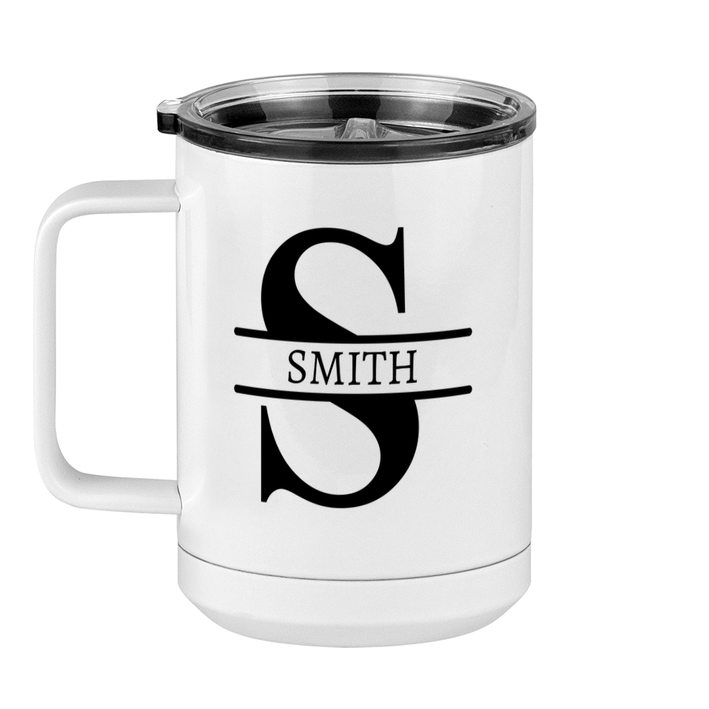 Personalized Name & Initial Coffee Mug Tumbler with Handle (15 oz) - Left View