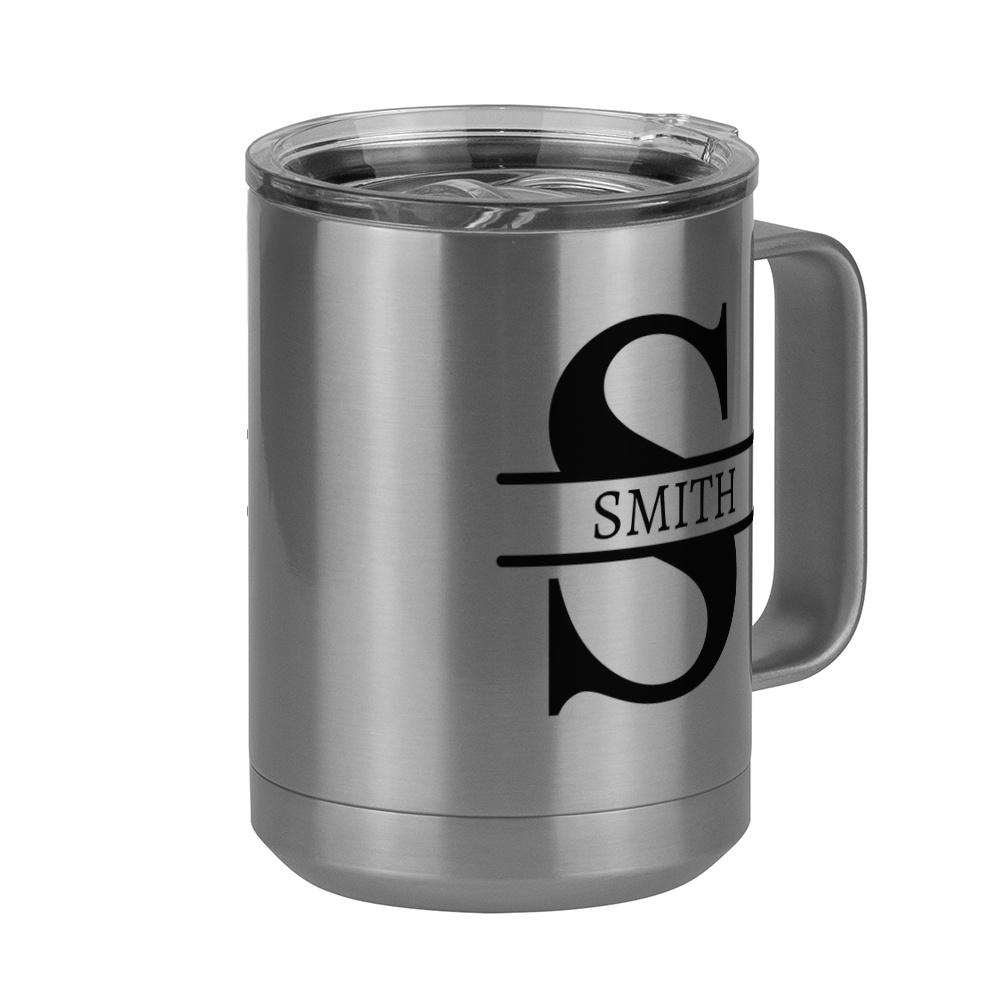 Personalized Name & Initial Coffee Mug Tumbler with Handle (15 oz) - Front Right View