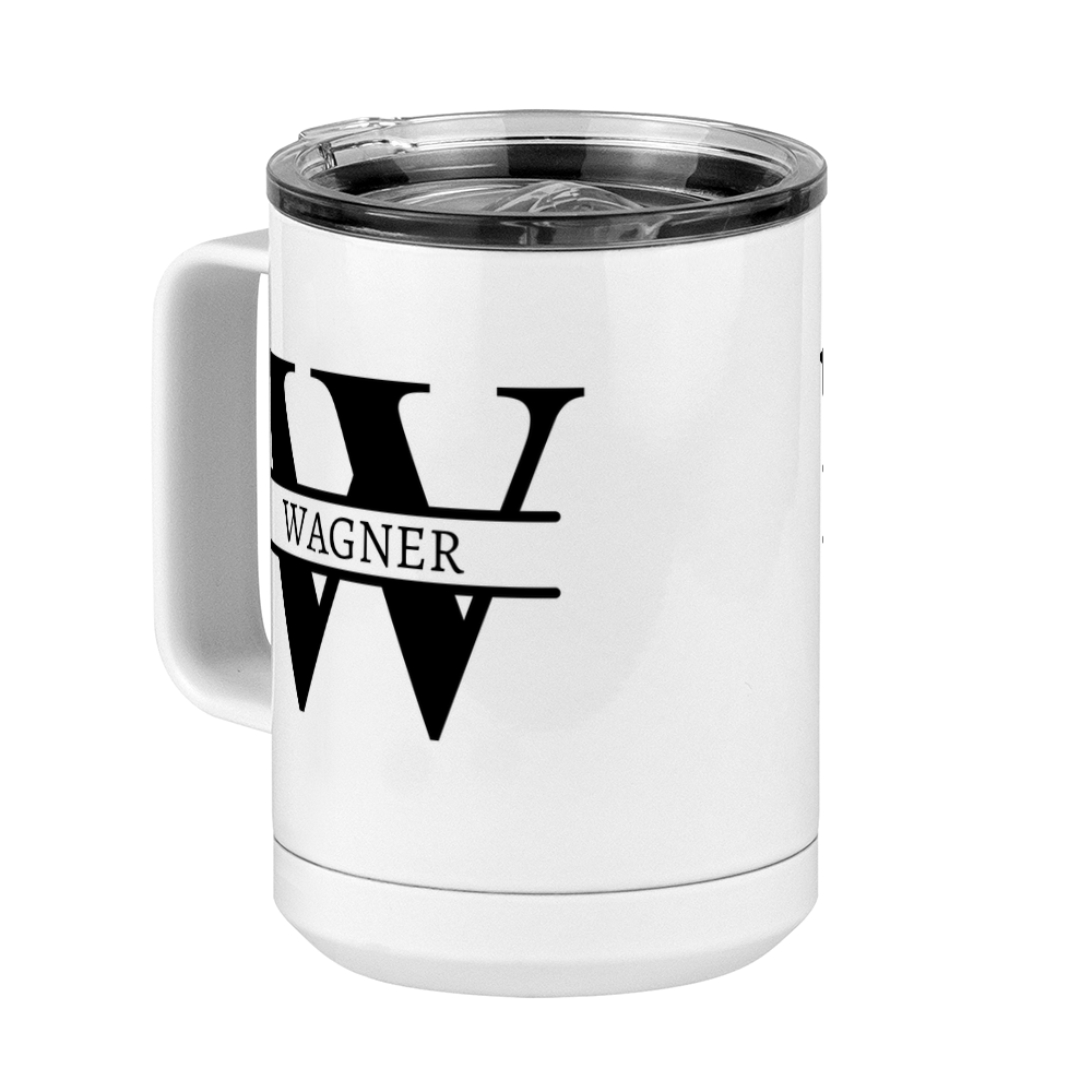 Personalized Name & Initial Coffee Mug Tumbler with Handle (15 oz) - Front Left View