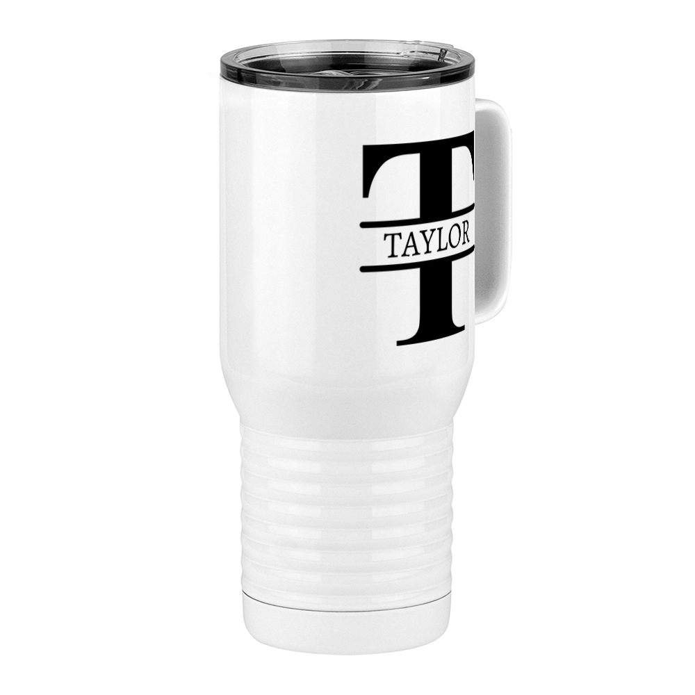Personalized Name & Initial Travel Coffee Mug Tumbler with Handle (20 oz) - Front Right View