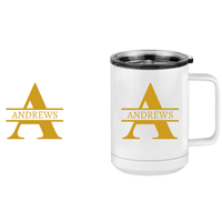 Thumbnail for Personalized Name & Initial Coffee Mug Tumbler with Handle (15 oz) - Gold Letters - Design View