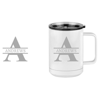 Thumbnail for Personalized Name & Initial Coffee Mug Tumbler with Handle (15 oz) - Grey Letters - Design View