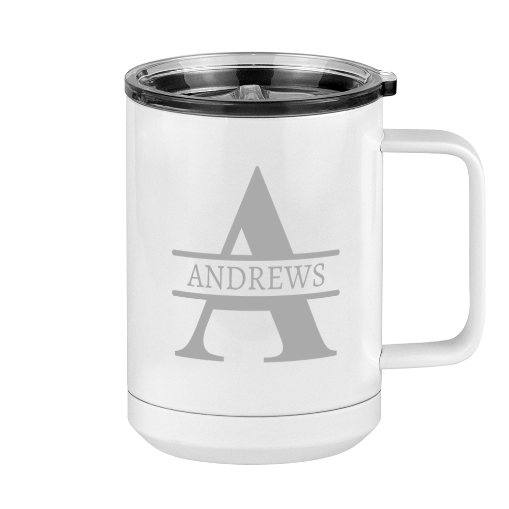 Personalized Name & Initial Coffee Mug Tumbler with Handle (15 oz) - Grey Letters - Right View