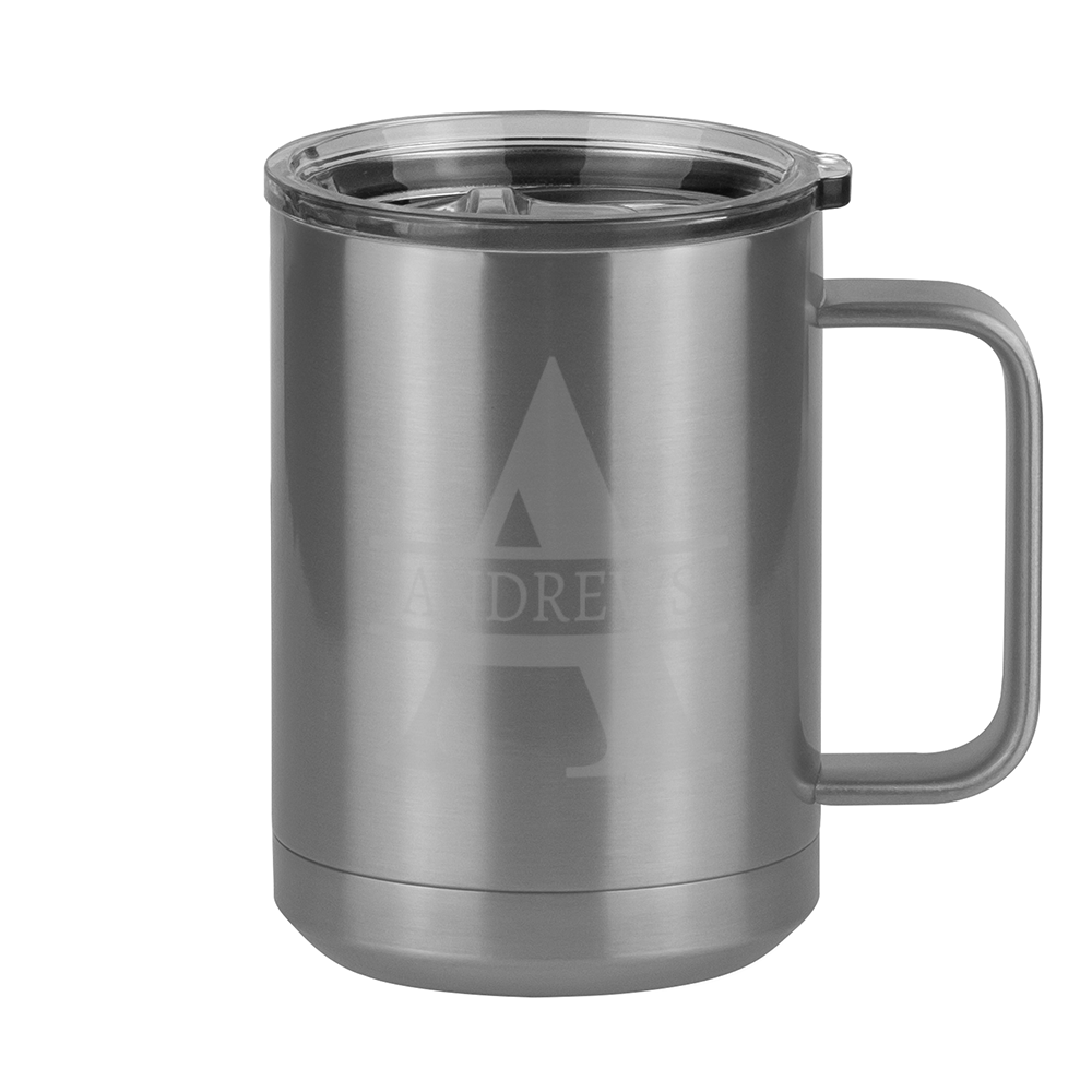 Personalized Name & Initial Coffee Mug Tumbler with Handle (15 oz) - Grey Letters - Right View