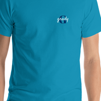 Thumbnail for Personalized Name over Initial T-Shirt - Aqua - Shirt Close-Up View
