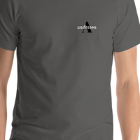 Thumbnail for Personalized Name over Initial T-Shirt - Dark Grey - Shirt Close-Up View