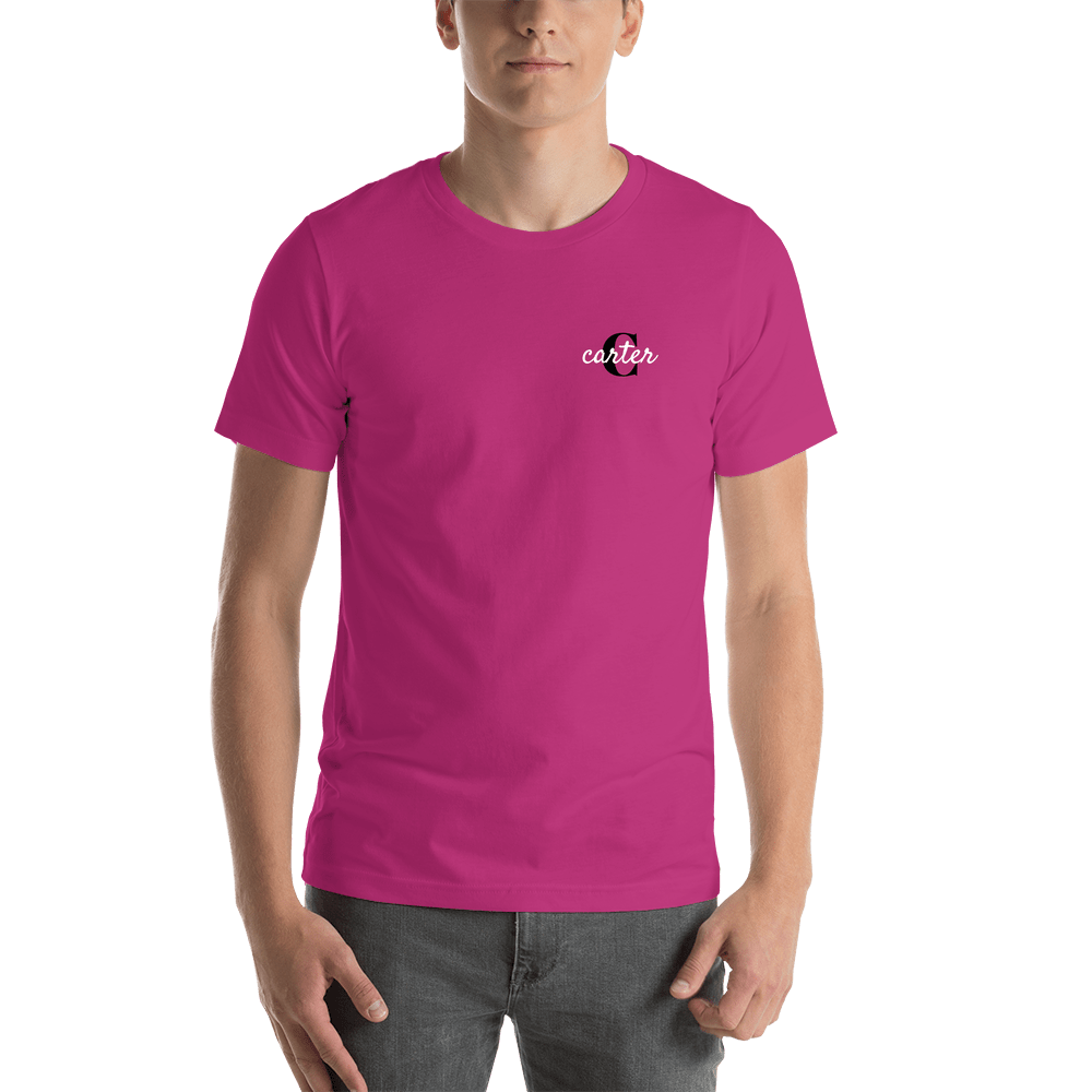 Personalized Name over Initial T-Shirt - Berry - Shirt View