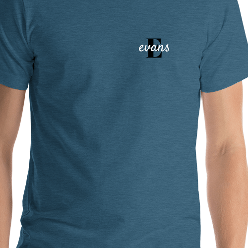 Personalized Name over Initial T-Shirt - Heather Deep Teal - Shirt Close-Up View
