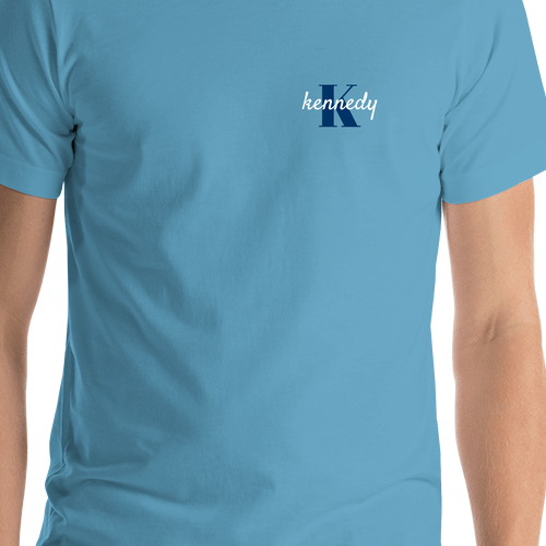 Personalized Name over Initial T-Shirt - Ocean Blue - Shirt Close-Up View