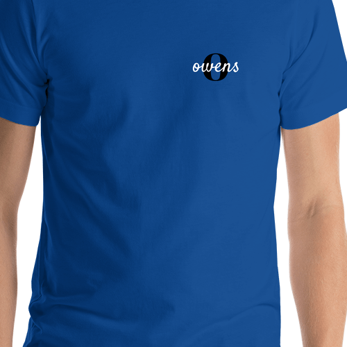 Personalized Name over Initial T-Shirt - Royal Blue - Shirt Close-Up View