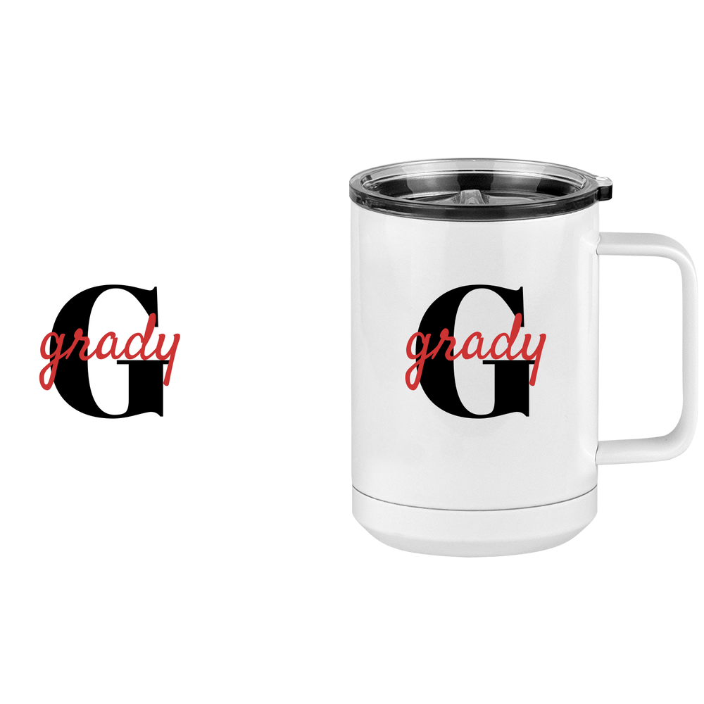 Personalized Name Over Initial Coffee Mug Tumbler with Handle (15 oz) - Design View