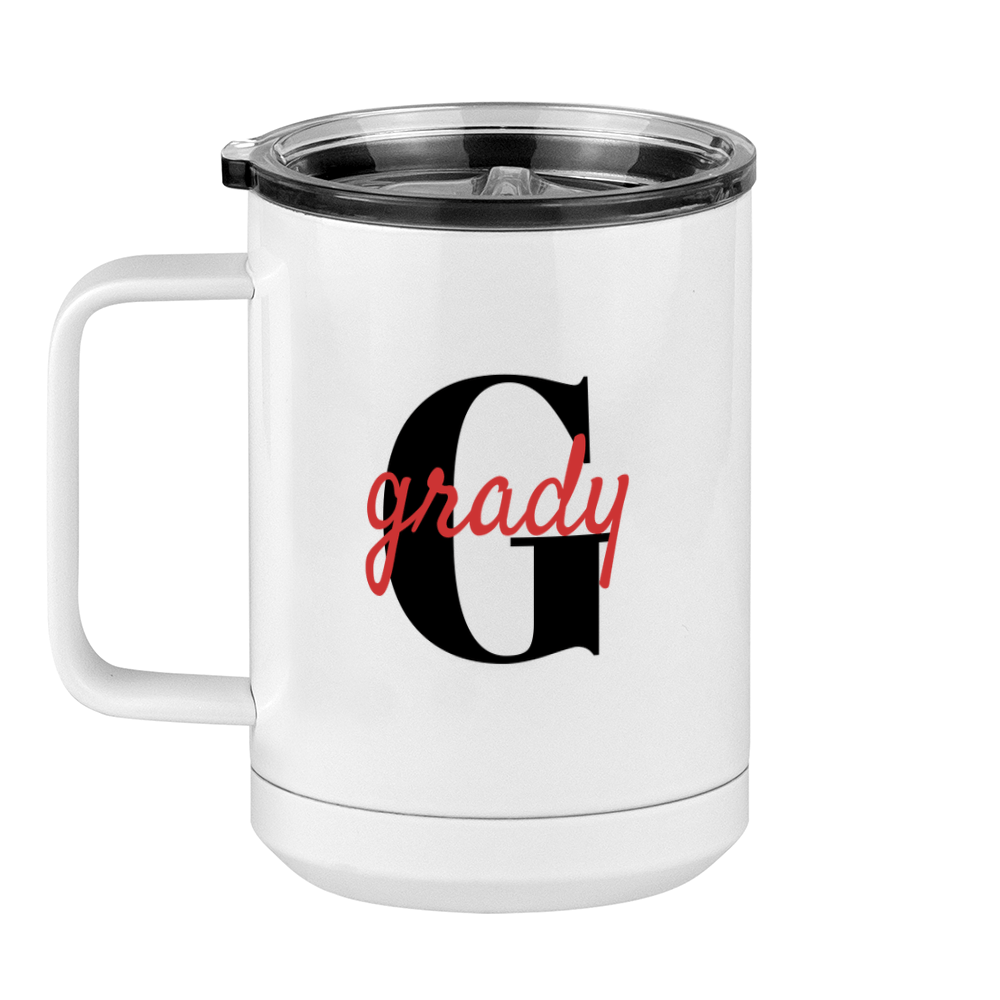 Personalized Name Over Initial Coffee Mug Tumbler with Handle (15 oz) - Left View