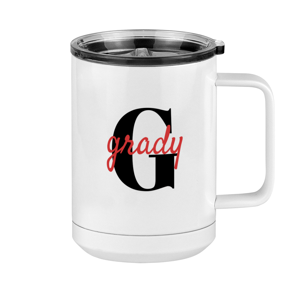 Personalized Name Over Initial Coffee Mug Tumbler with Handle (15 oz) - Right View